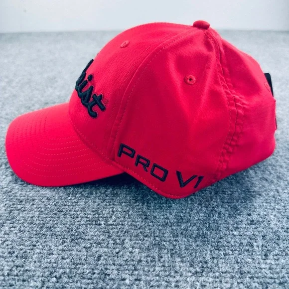 Titleist x Footjoy Mens Red Performance Golf Hat Pro V1 Adjustable Cap NEW - Picture 3 of 8